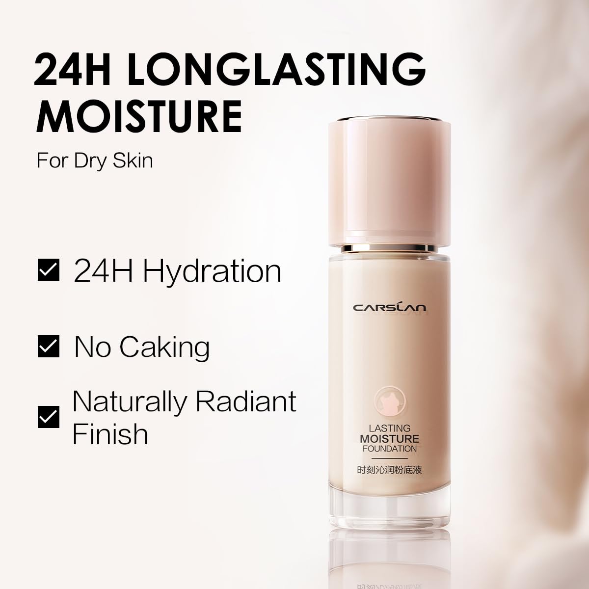 CARSLAN Lasting Moisture Foundation | 24H Dewy Medium Coverage for Dry Skin M02