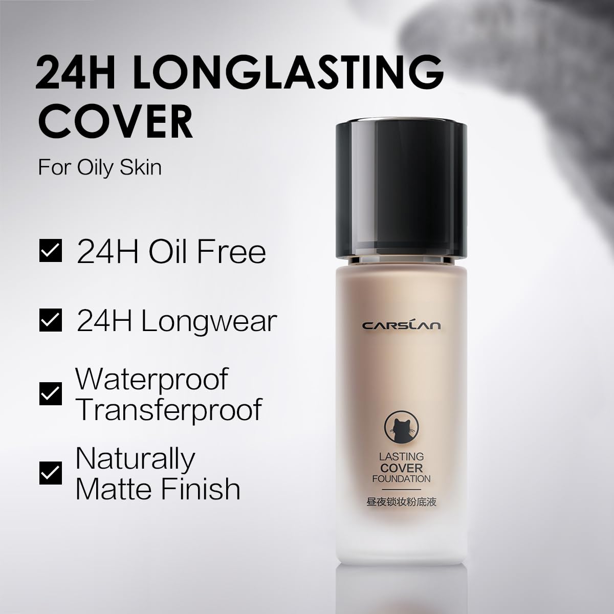 CARSLAN Lasting Cover Foundation | 24H Matte Full Coverage, Oil-Free, Waterproof (M01)