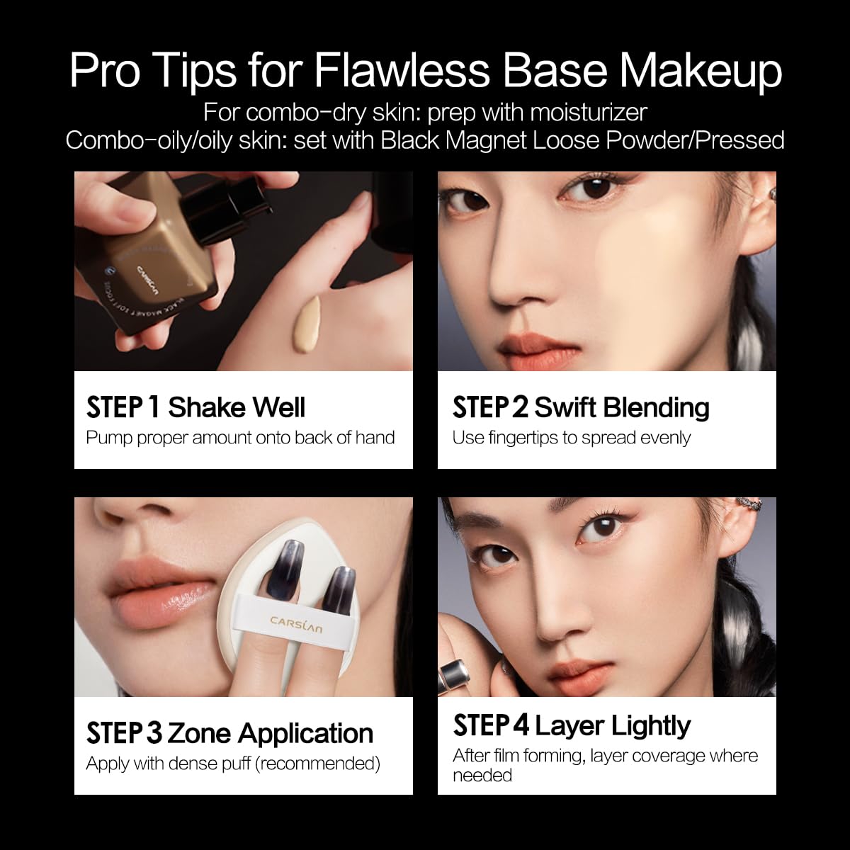 CARSLAN Black Magnet Liquid Foundation – 24H Matte, Waterproof, Buildable Coverage (30ml)
