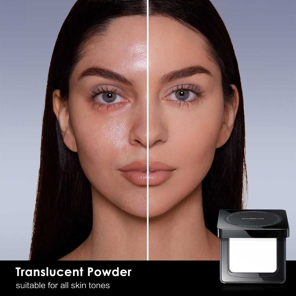 CARSLAN Waterproof Face Pressed Powder Compact | 24H Oil Control Translucent 01 (0.28oz)