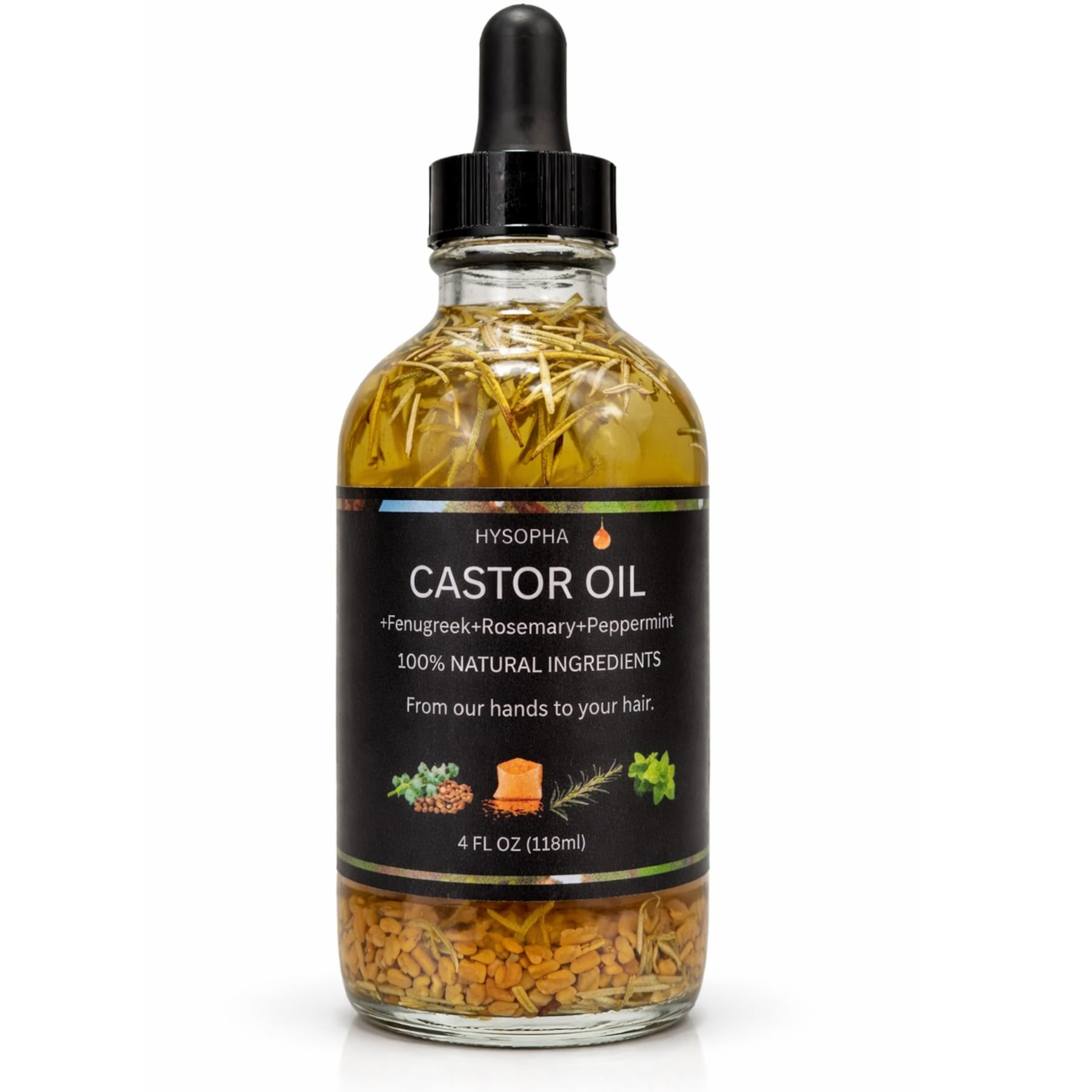 Castor Oil Hair Growth with Rosemary, Fenugreek & Peppermint – 100% Pure Organic, 4 oz
