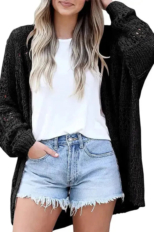 Hollowed Knit Dolman Sleeve Cardigan Women UK