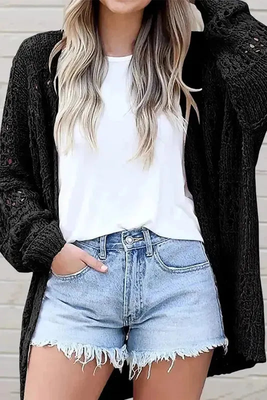 Hollowed Knit Dolman Sleeve Cardigan Women UK