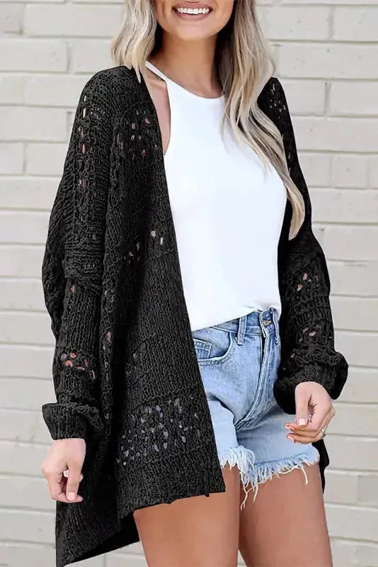 Hollowed Knit Dolman Sleeve Cardigan Women UK