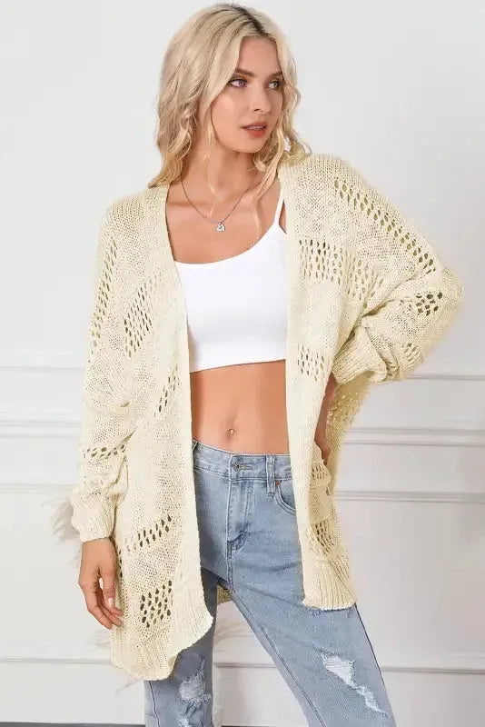 Hollowed Knit Dolman Sleeve Cardigan Women UK