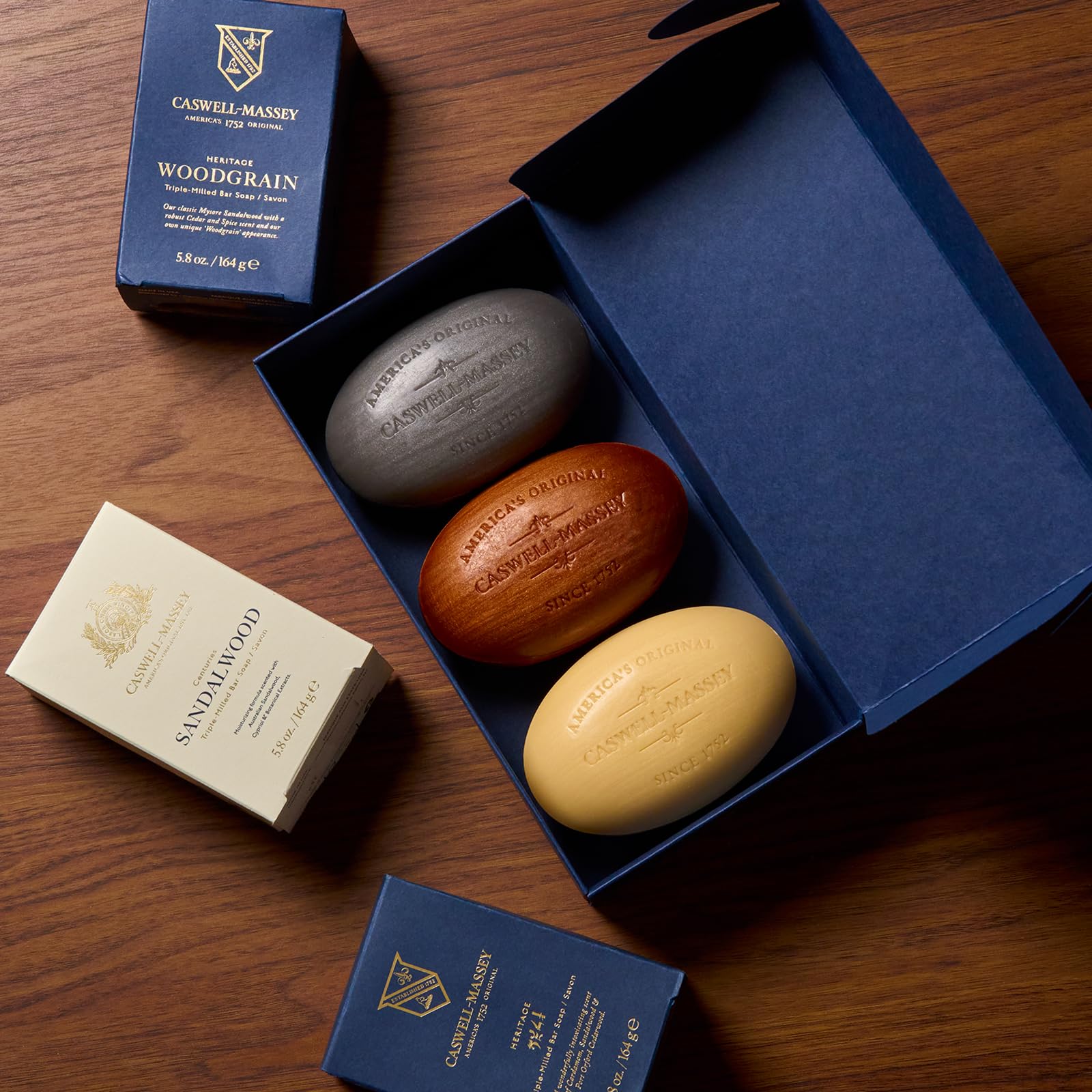 Caswell-Massey Men's Bar Soap Gift Set - Woodgrain & Sandalwood | Triple-Milled & USA Made