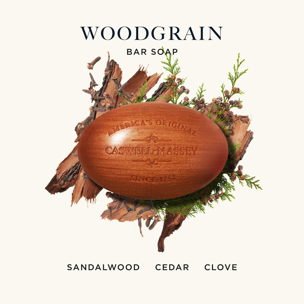 Caswell-Massey Triple-Milled Heritage Woodgrain Sandalwood Soap Set – 3 Bars, Made in USA