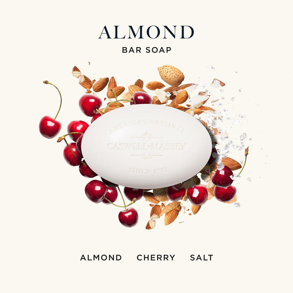 Caswell-Massey Almond Scent Bar Soap Gift Set | Triple-Milled Moisturizing Bars | Made in USA