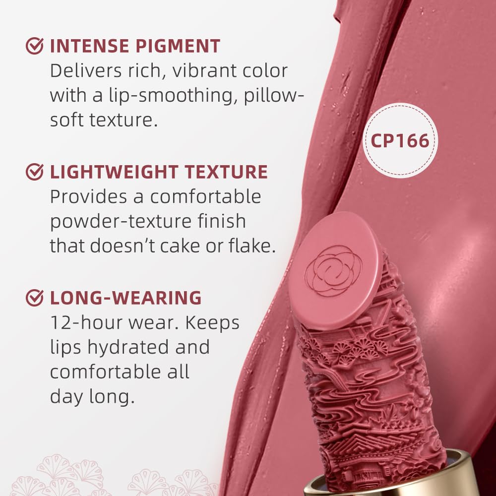 Catkin Semi-Matte Lipstick – Hydrating High-Impact Color (Shade 166) with Vitamin E & Avocado Oil