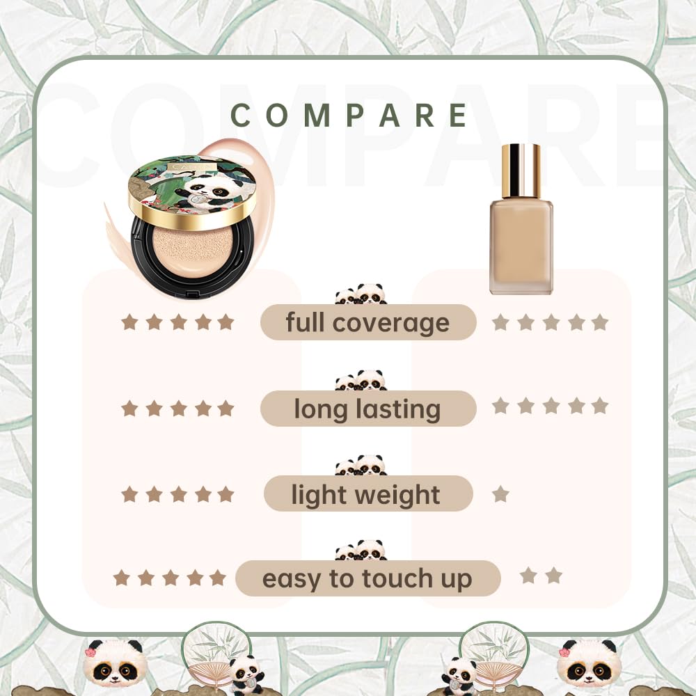 CATKIN Panda Land Full Coverage Cushion Foundation | Hydrating Poreless Finish for Sensitive Skin (W11 Light)