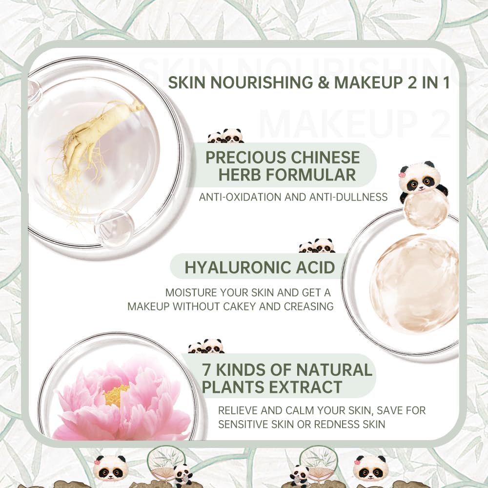 CATKIN Panda Land Full Coverage Cushion Foundation – Hydrating, Breathable, Poreless Finish (C01 Fair)