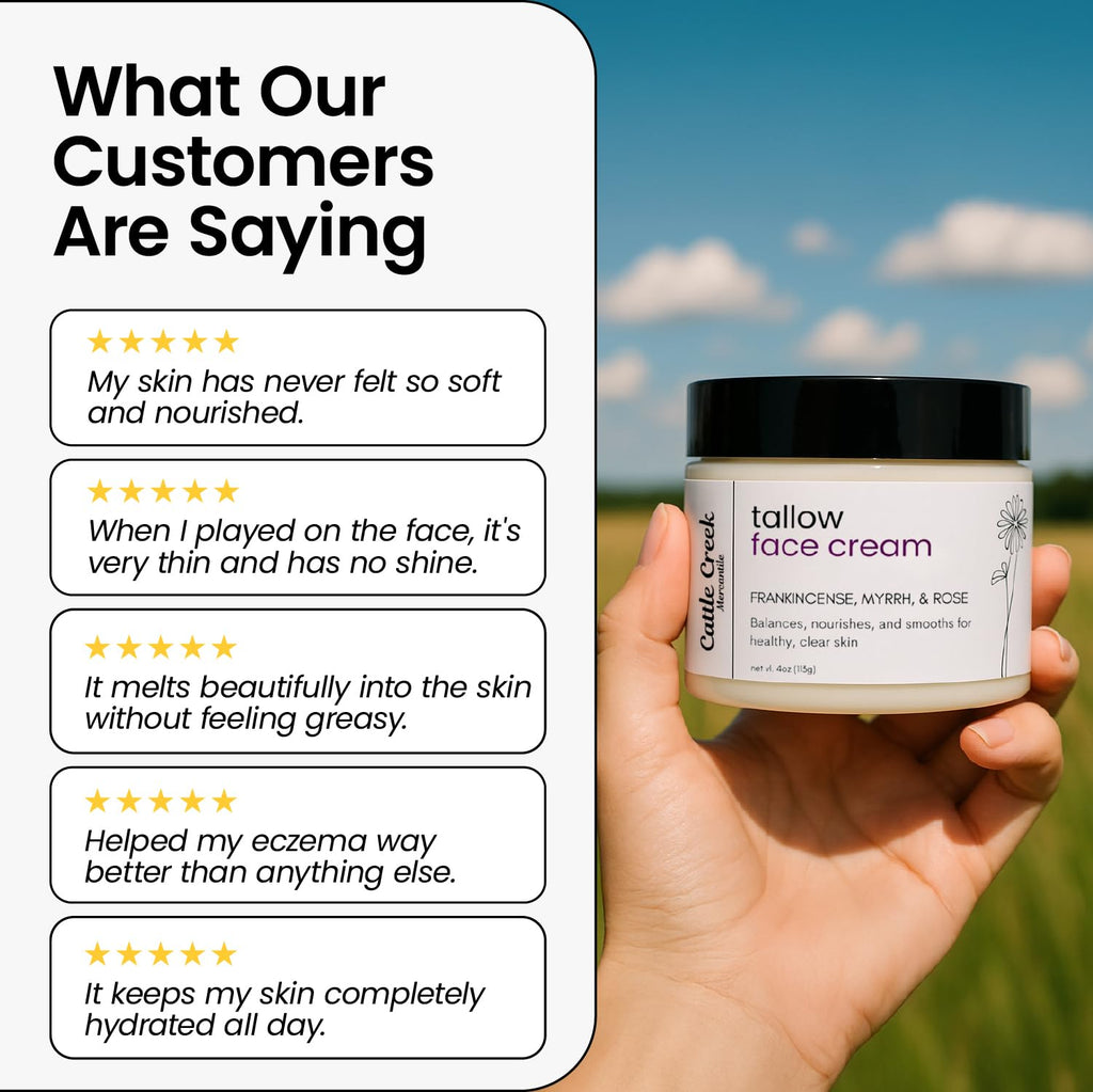 Cattle Creek Mercantile Whipped Tallow Face Moisturizer | Grass-Fed Tallow + Sweet Almond, Myrrh & Frankincense (4 oz)