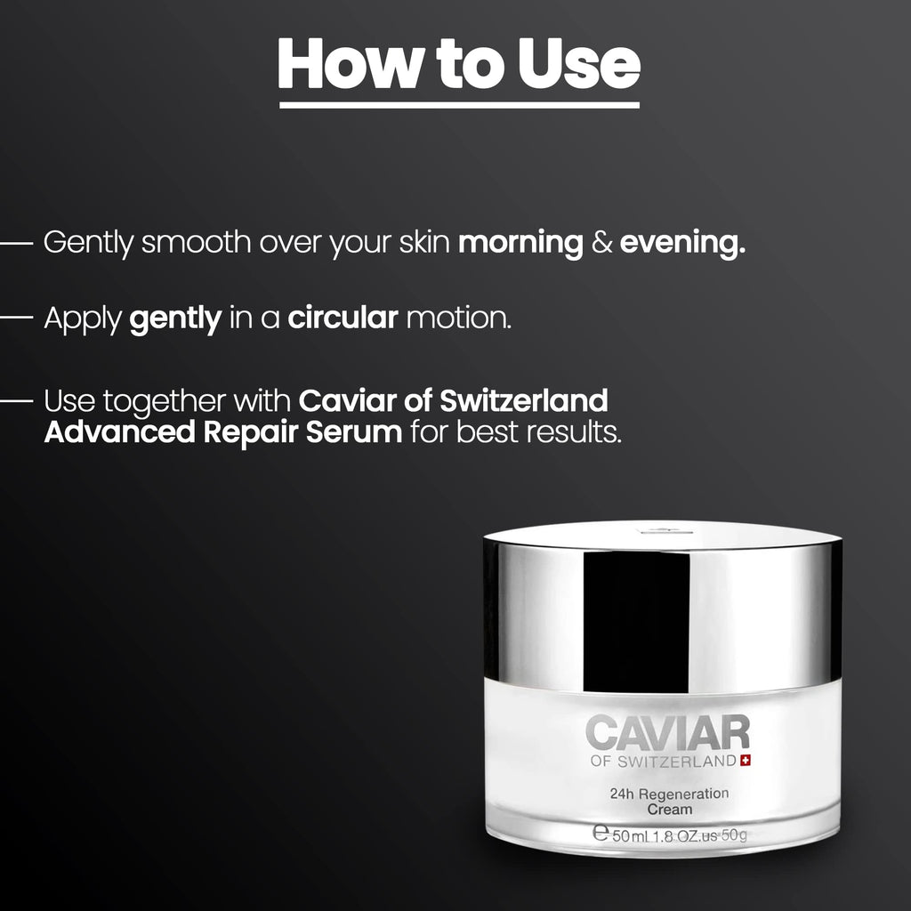 Caviar Face Moisturizer Regenerate Cream – Anti-Aging with Hyaluronic Acid & Resveratrol | 1.6 oz | Caviar of Switzerland