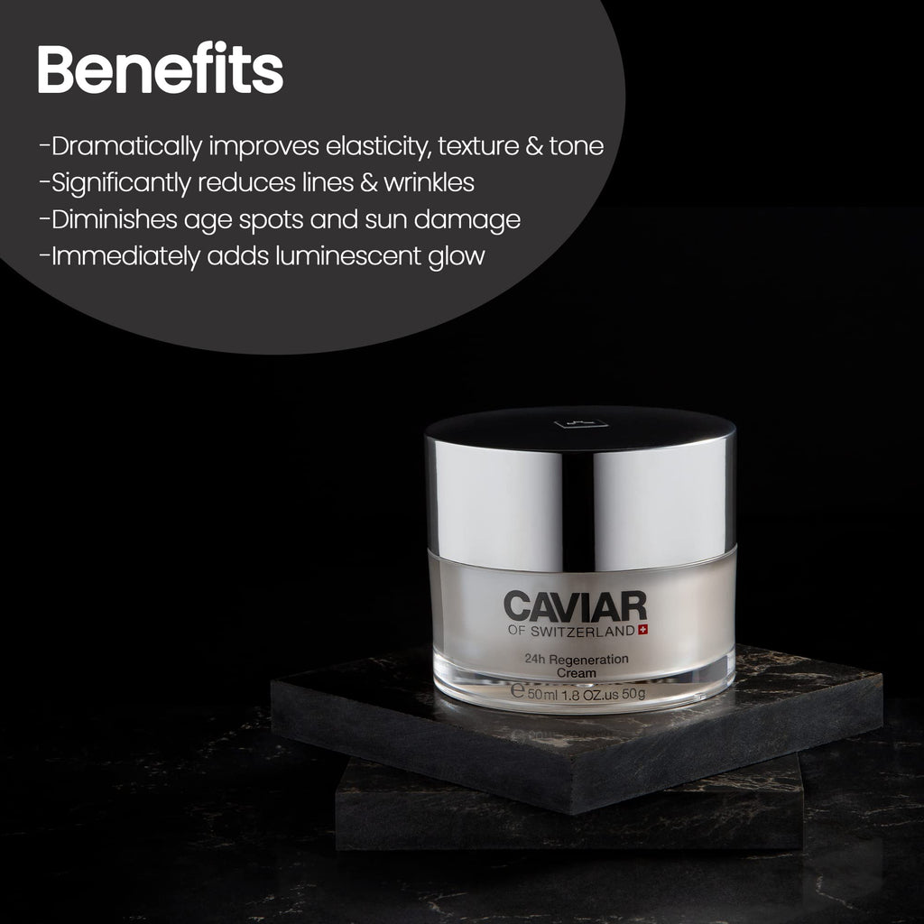 Caviar Face Moisturizer Regenerate Cream – Anti-Aging with Hyaluronic Acid & Resveratrol | 1.6 oz | Caviar of Switzerland