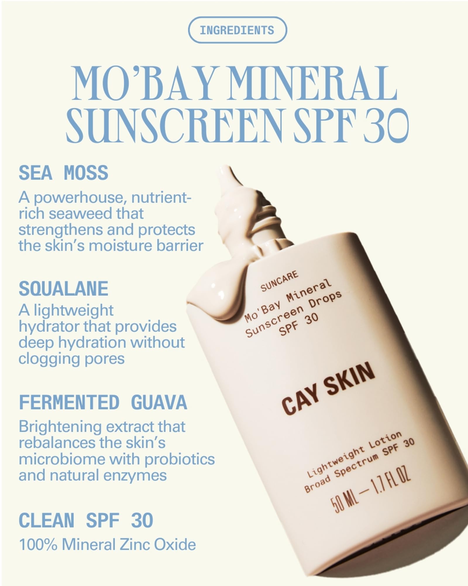 Cay Skin Mo'Bay Mineral Sunscreen Drops SPF 30 – Mineral SPF Face Sunscreen & Makeup Primer with Sea Moss