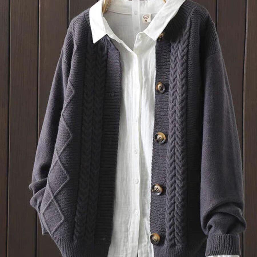 Knitted Cardigan Cable-Knit Sweater Coat For Women