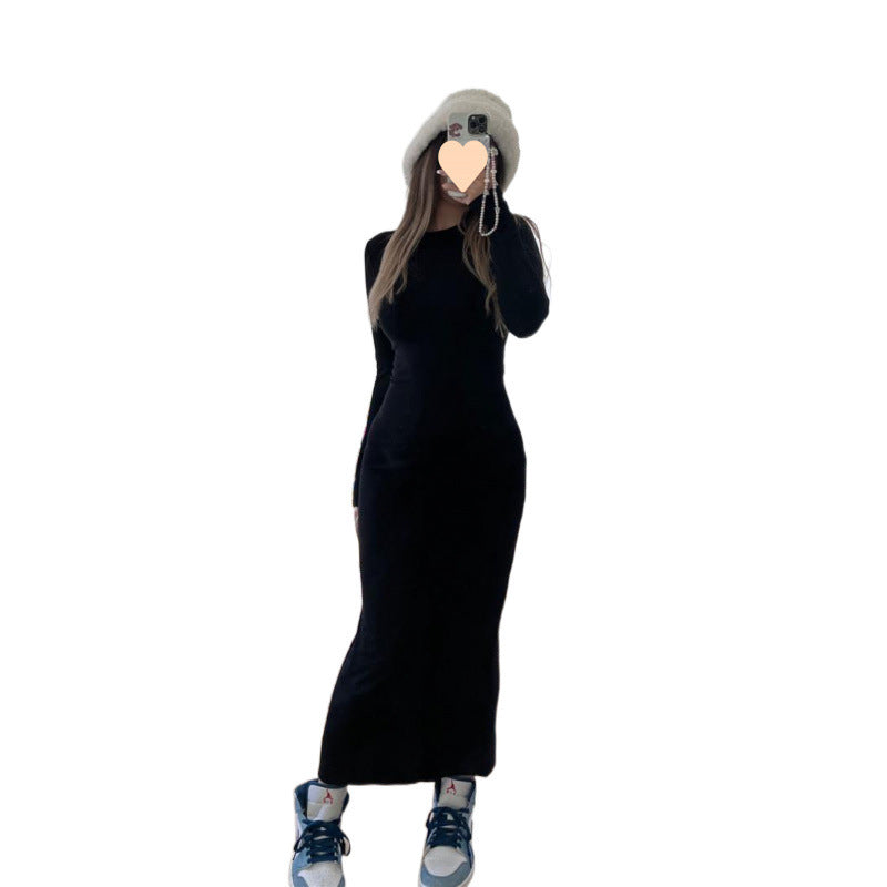 Women's Pure Color Minimal Versatile Tight Long Sleeve Narrow Dress