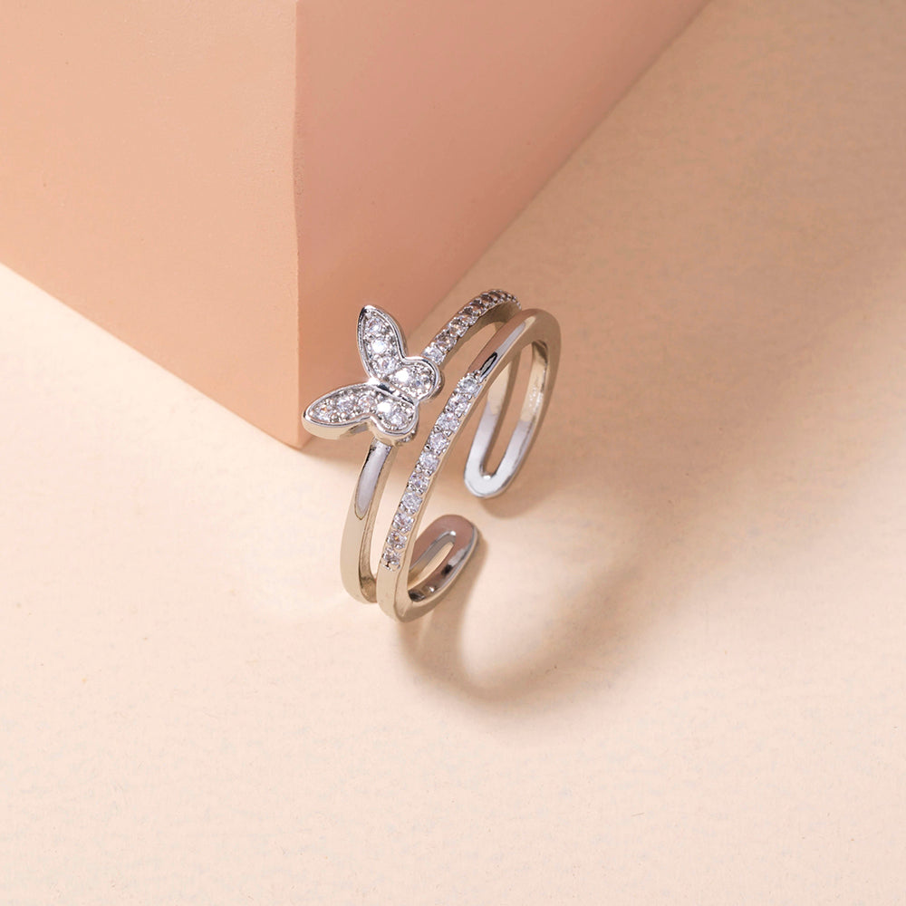 Delicate Micro-inlaid Butterfly Ring Adjustable Hand Inlaid Zircon Ring Female