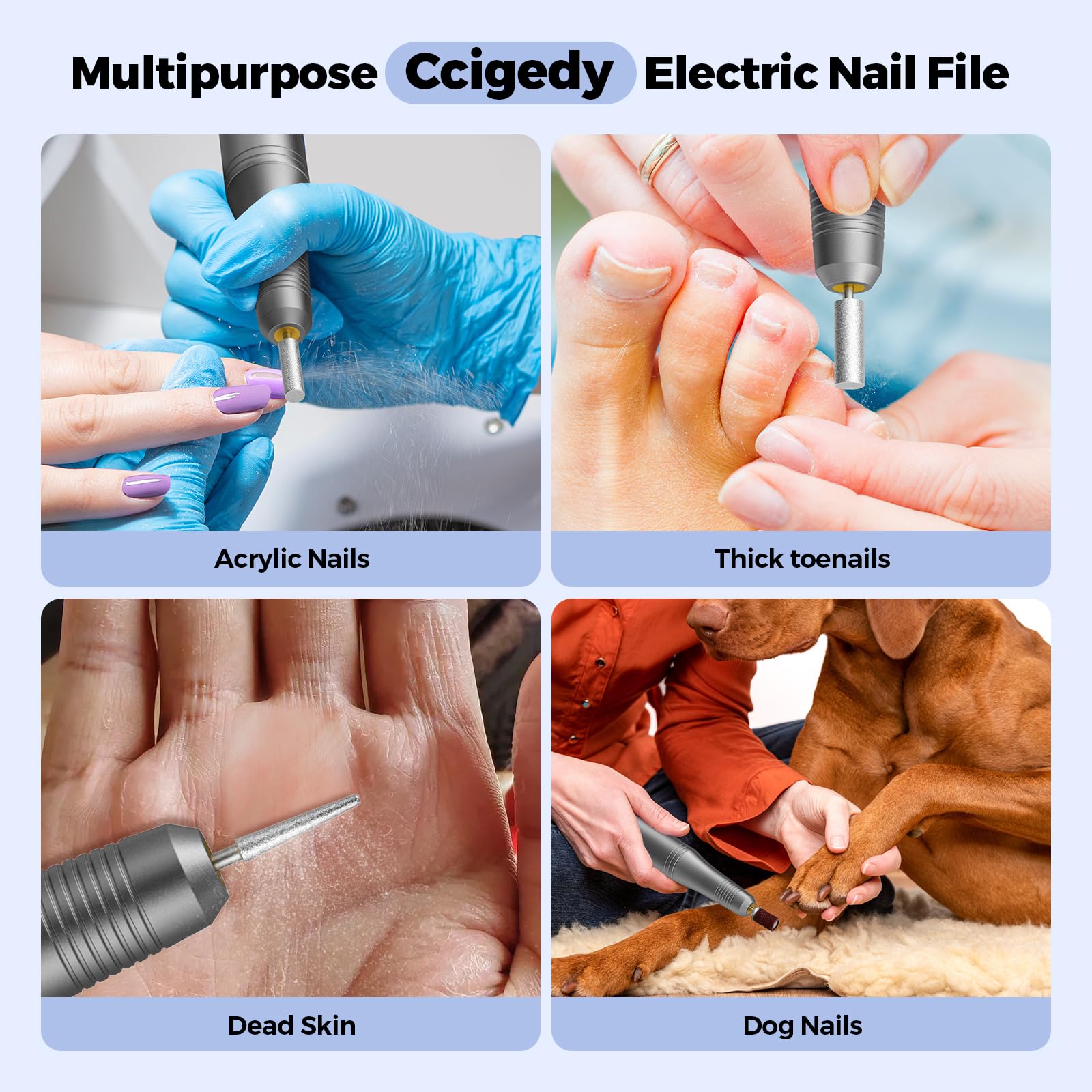 Ccigedy 6-in-1 Electric Nail Drill Kit – Cordless Nail File with 9-Speed LED