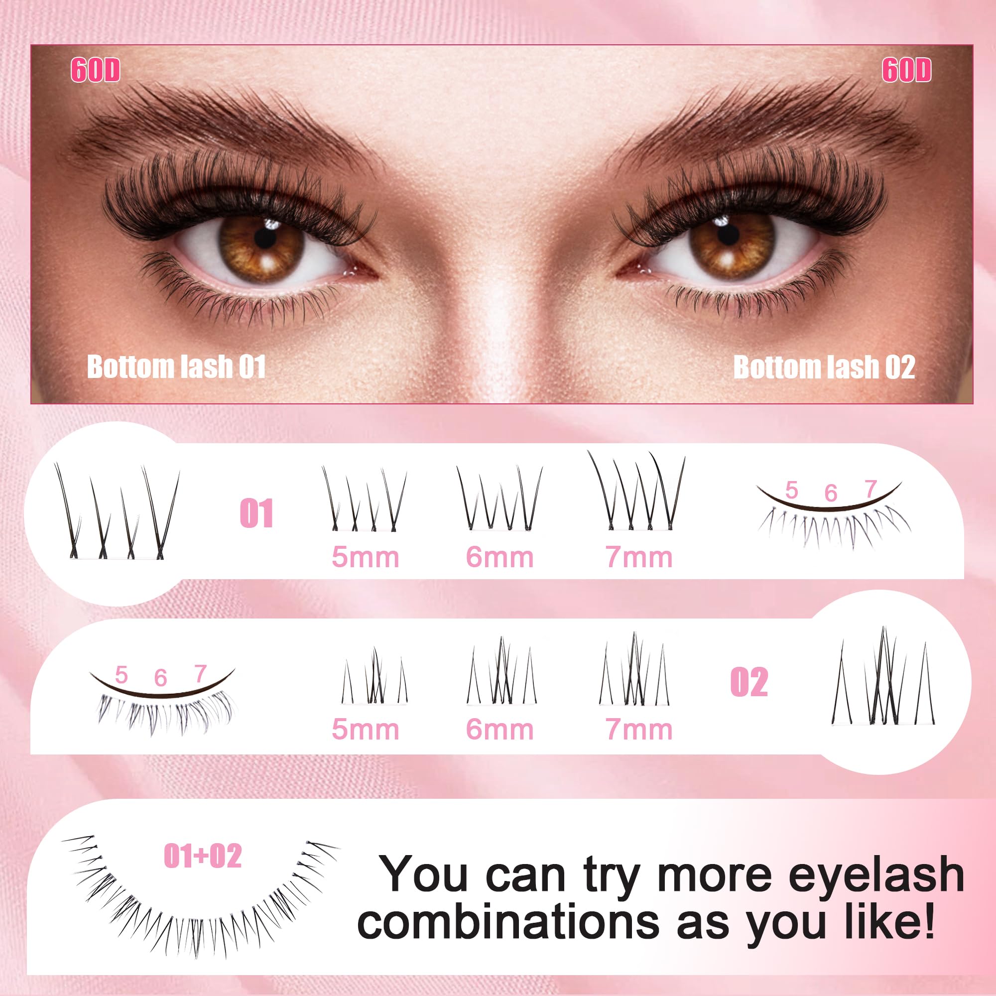 CCODDY Lash Clusters 9-16mm + 5-7mm Bottom Lashes DIY Kit | D Curl 30D-60D