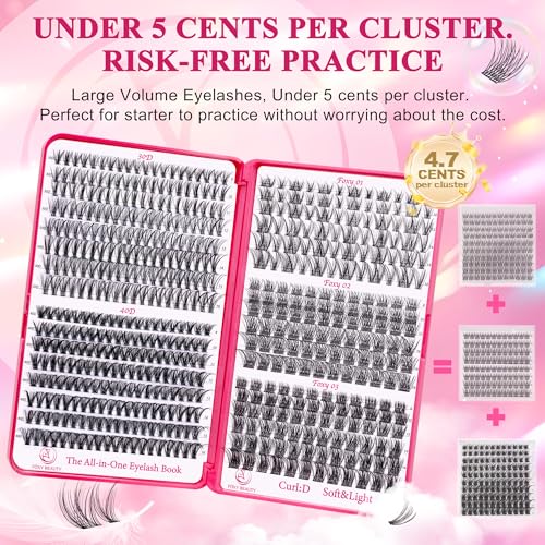 CCODDY Lash Clusters Kit – 536Pcs, D-Curl 8-16mm, DIY Natural Look