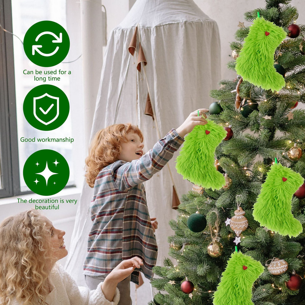 Christmas Green Fur Ornament Christmas Stockings Plush Candy Gift Bag