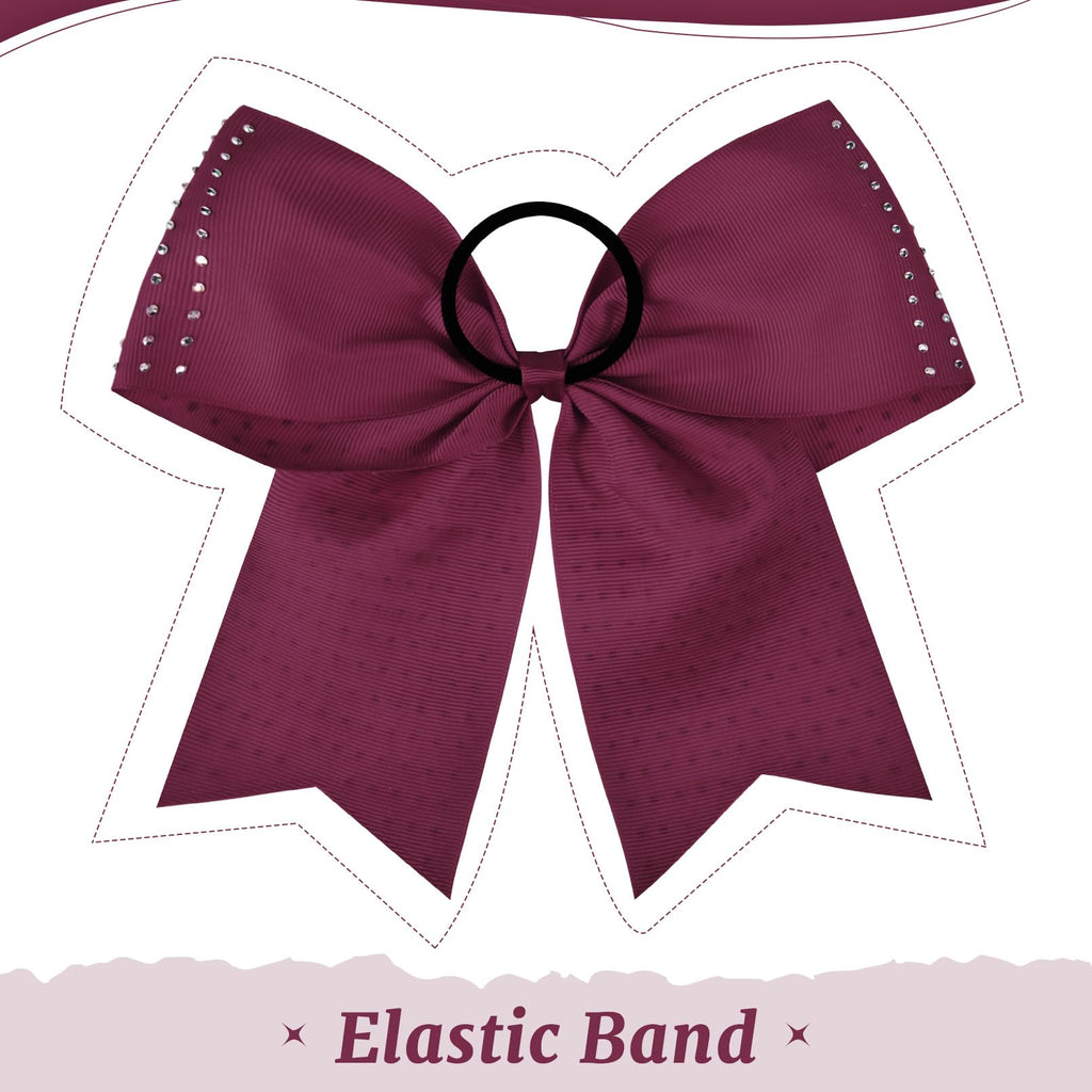 CEELGON 12 PCS Burgundy Glitter Cheer Bows – 8” Large Rhinestones for Teens