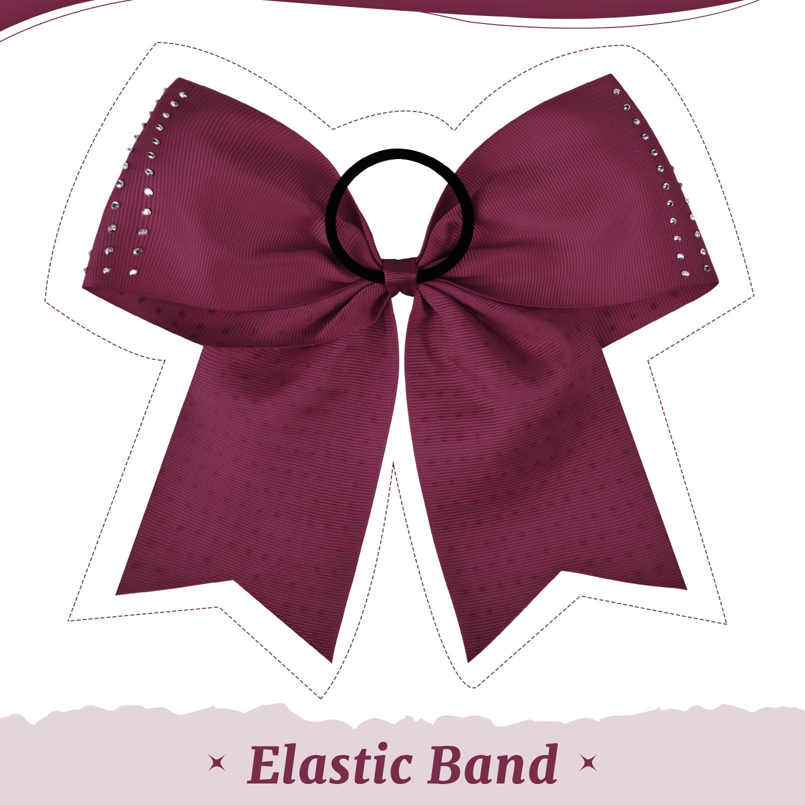 CEELGON 12 PCS Burgundy Glitter Cheer Bows – 8” Large Rhinestones for Teens