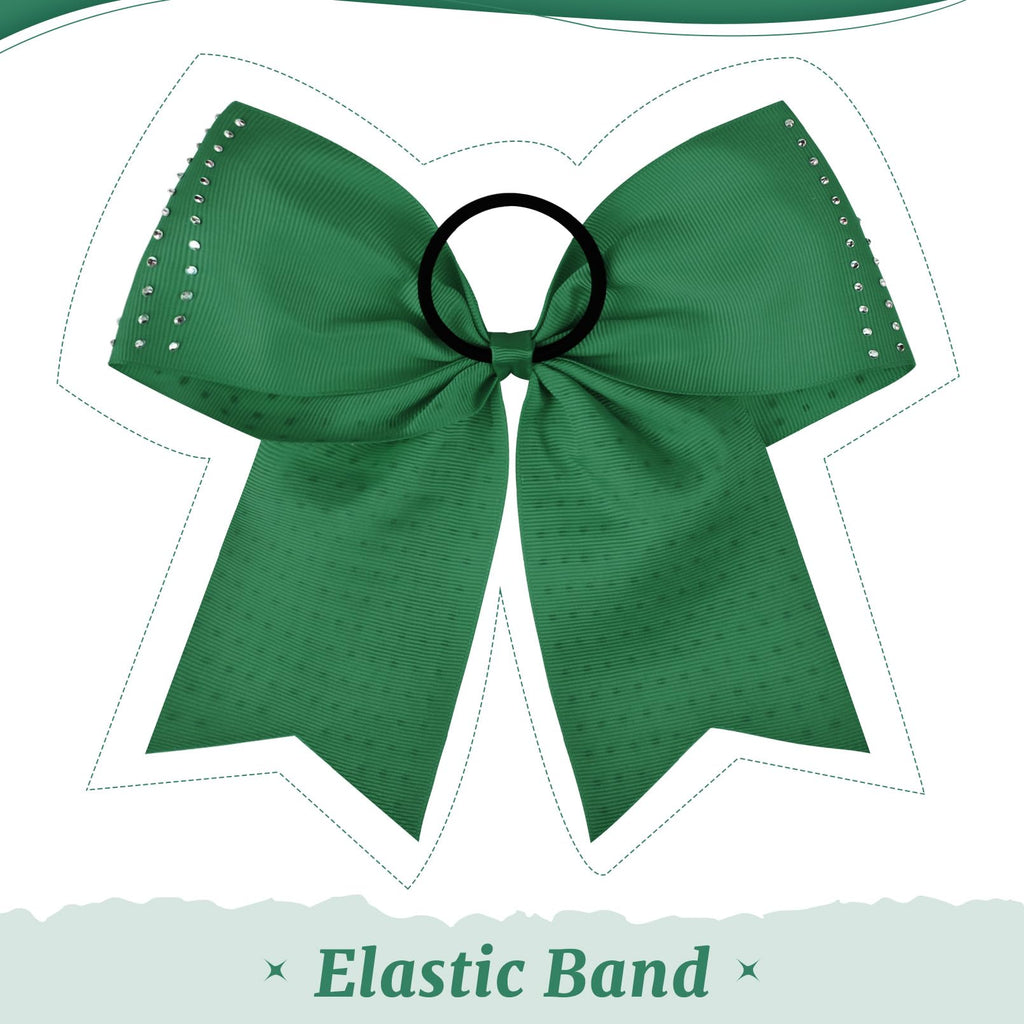 CEELGON 12-Pack Forest Green Glitter Cheer Bows – Large 8-Inch Rhinestone Hair Ties for Teens