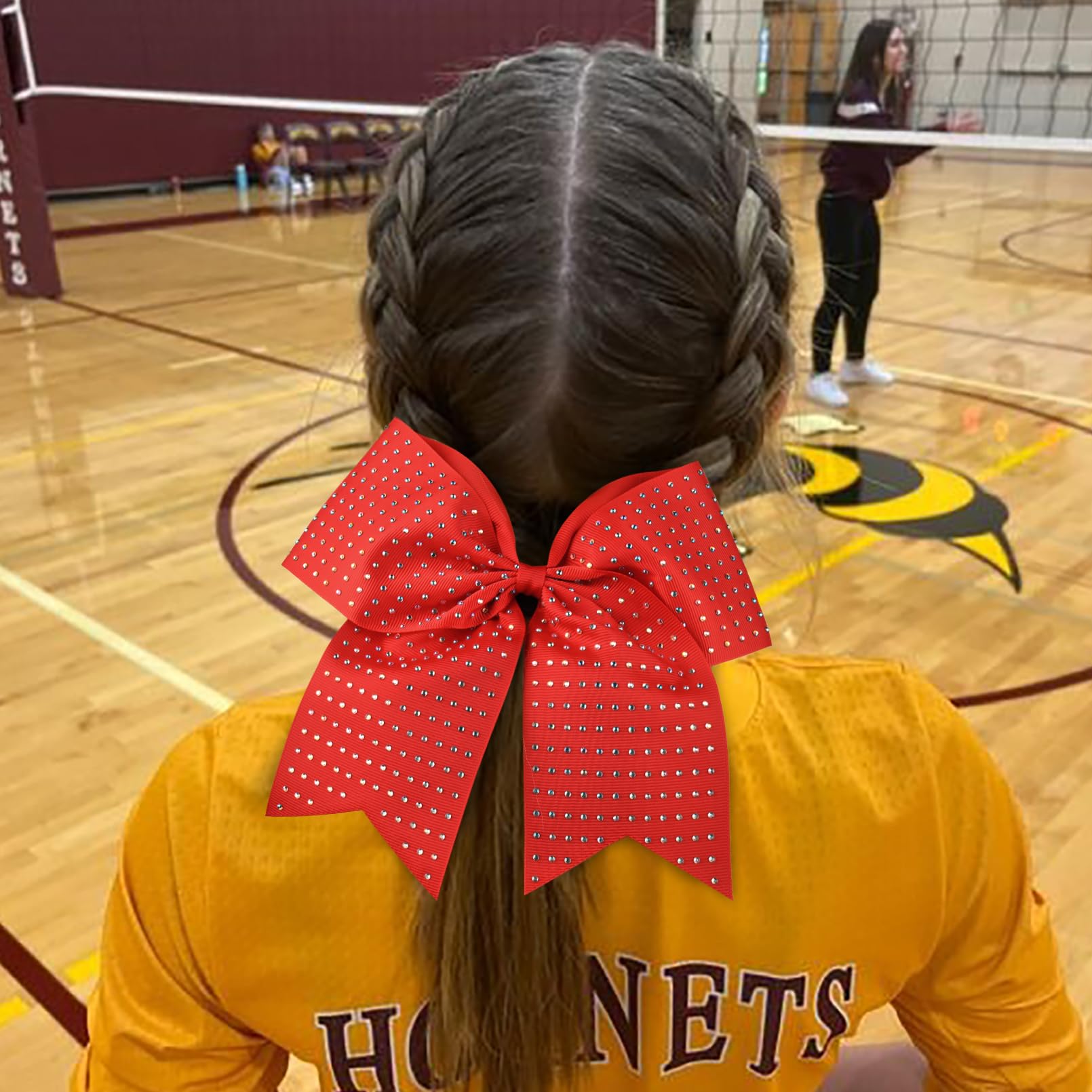 CEELGON 12 PCS Red Glitter Cheer Bows | 8-inch Large Rhinestone Hair Bows for Teens