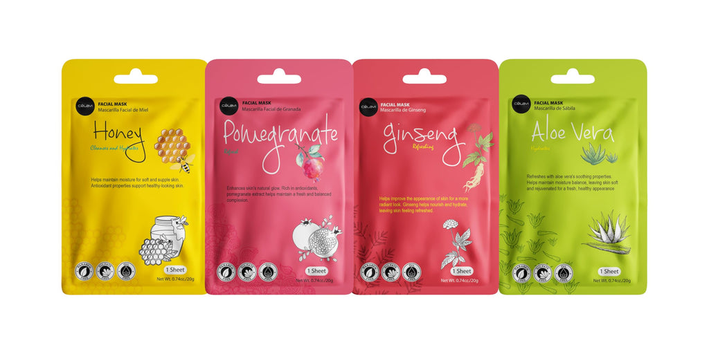 Celavi Face Mask Set – 48 K-Beauty Sheet Masks, 4 Packs of 12 Flavors, Made in Korea