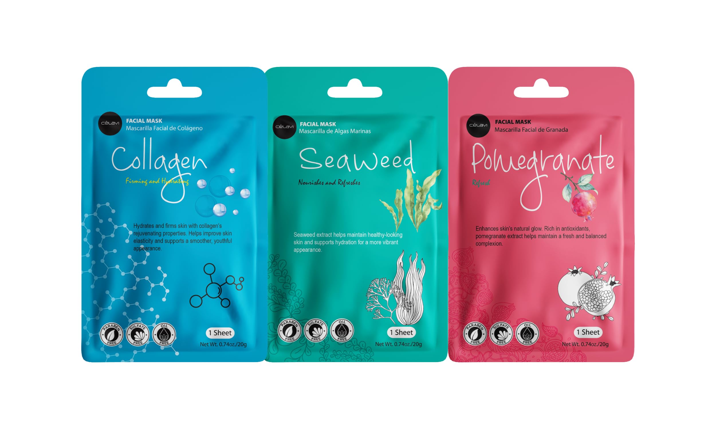 Celavi Essence Facial Sheet Masks Variety Set | Authentic Korean Moisturizing Skincare