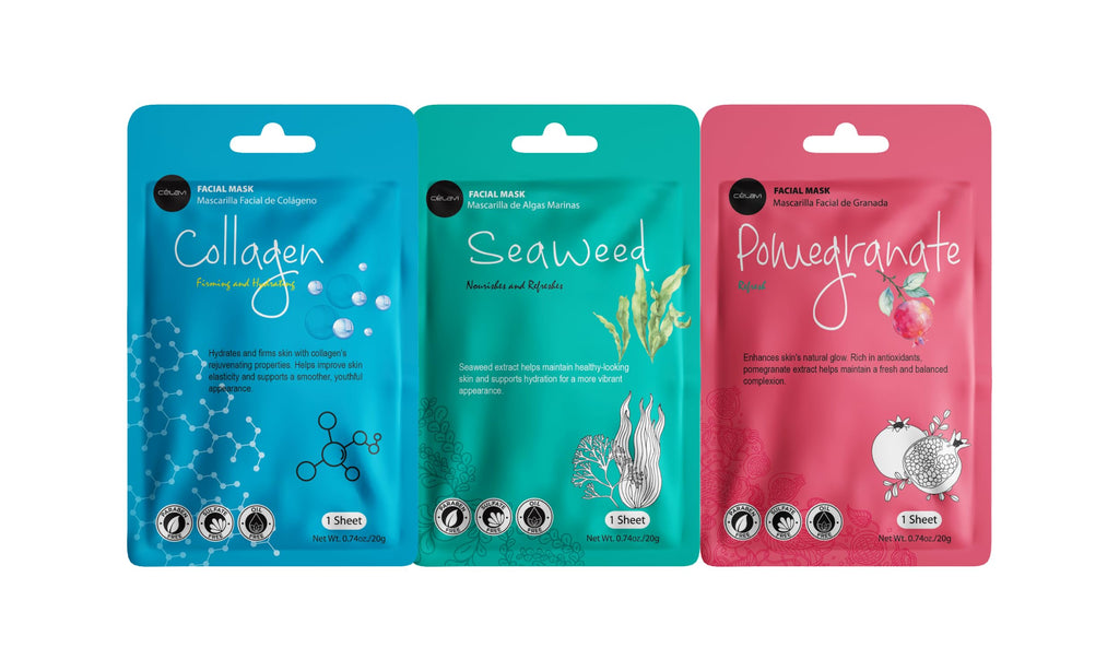 Celavi Essence Facial Sheet Mask Variety Set – 36 Sheets, 3 Packs | Authentic Korean Skincare