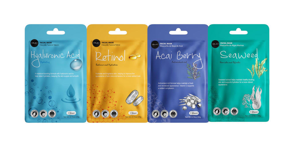 Celavi Face Mask Set – 48 K-Beauty Sheet Masks, 4 Packs of 12 Flavors, Made in Korea
