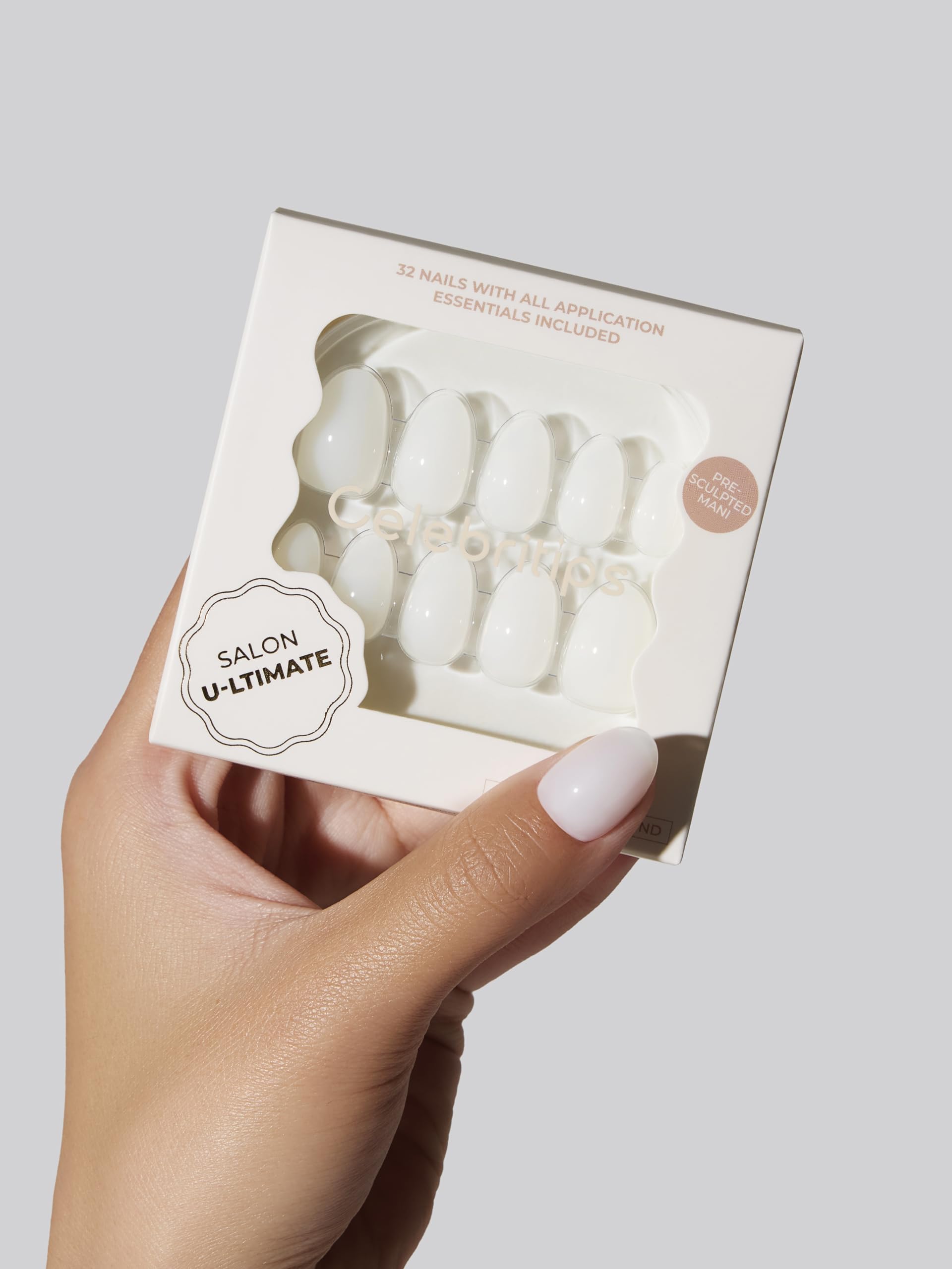 Celebritips Salon U-ltimate Press On Nails – Sheer Milk Extra Short Almond Kit
