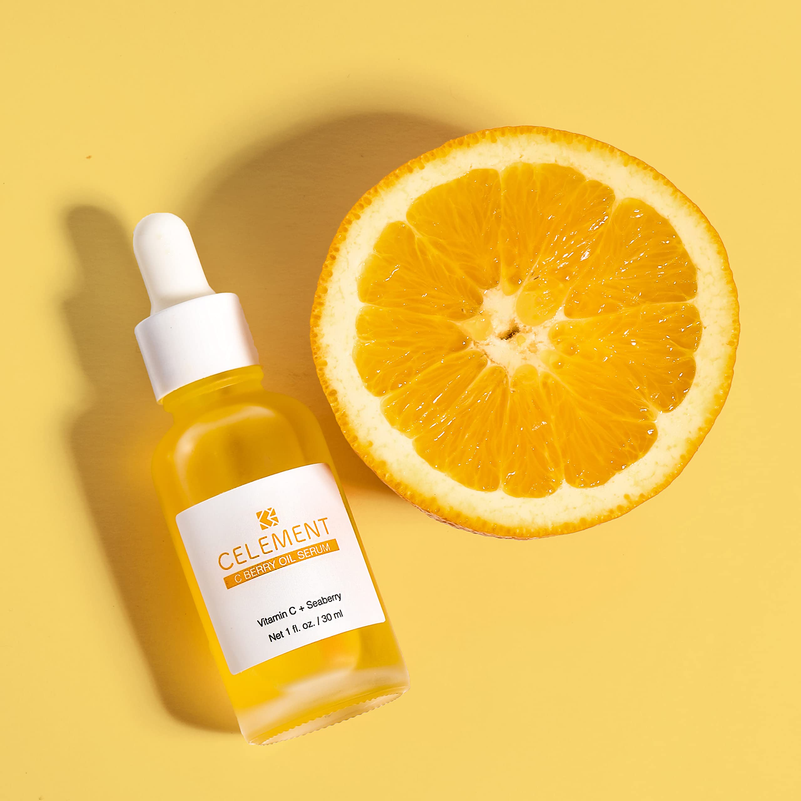 Celement C Berry Oil Serum with Vitamin C, Sea Buckthorn, Rosehip, Jojoba, Squalane – Brightening Serum for Even Tone, Nail & Cuticle Care – 1 fl oz