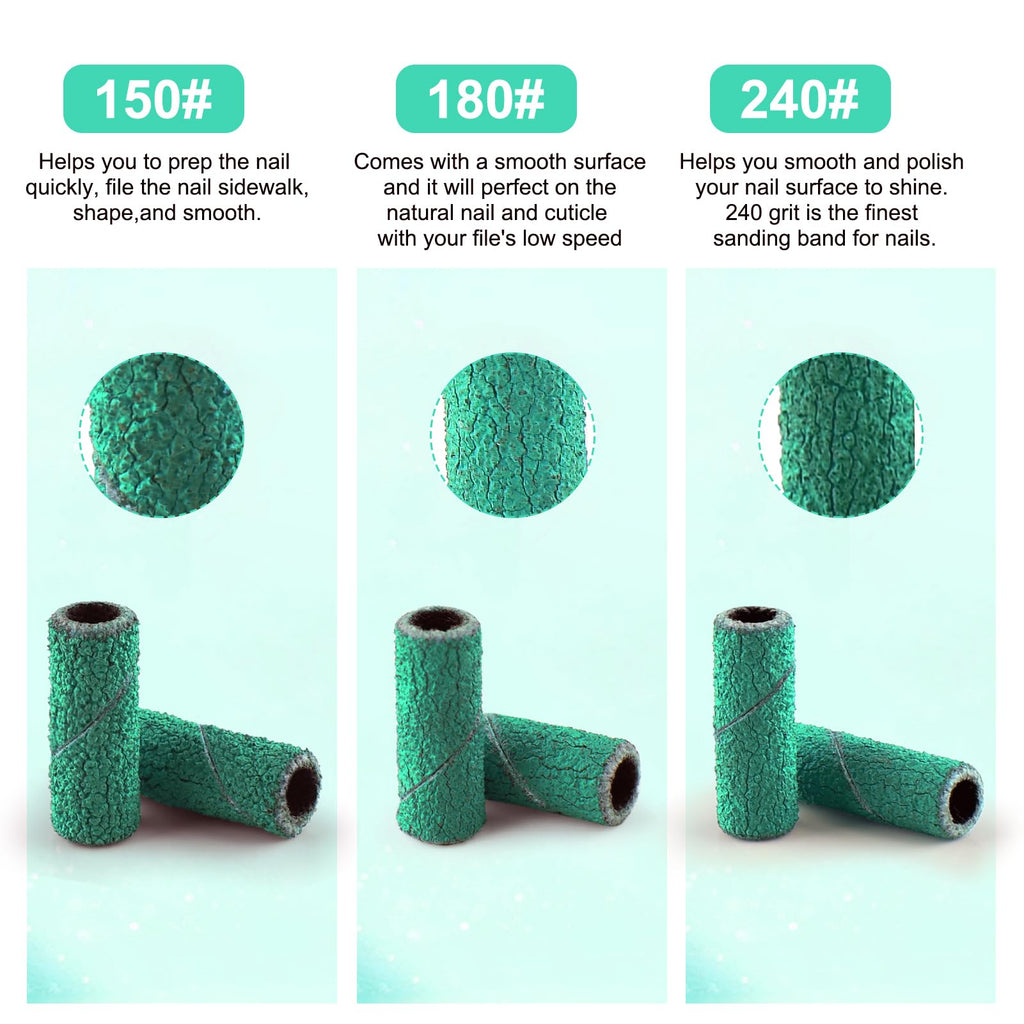 Cellentool 200 Pcs Small Sanding Bands with 3.1mm Mandrel Bit — 150/180/240 Grits for Acrylic & Gel Manicures