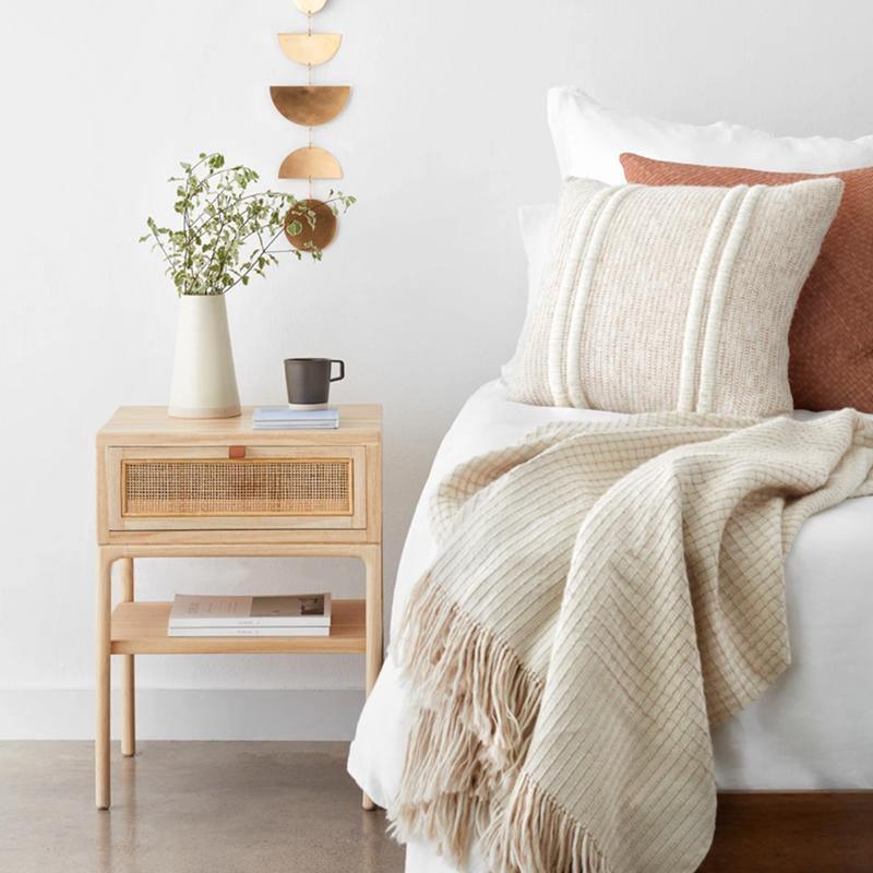 Cement Bedside Table, Light Oak