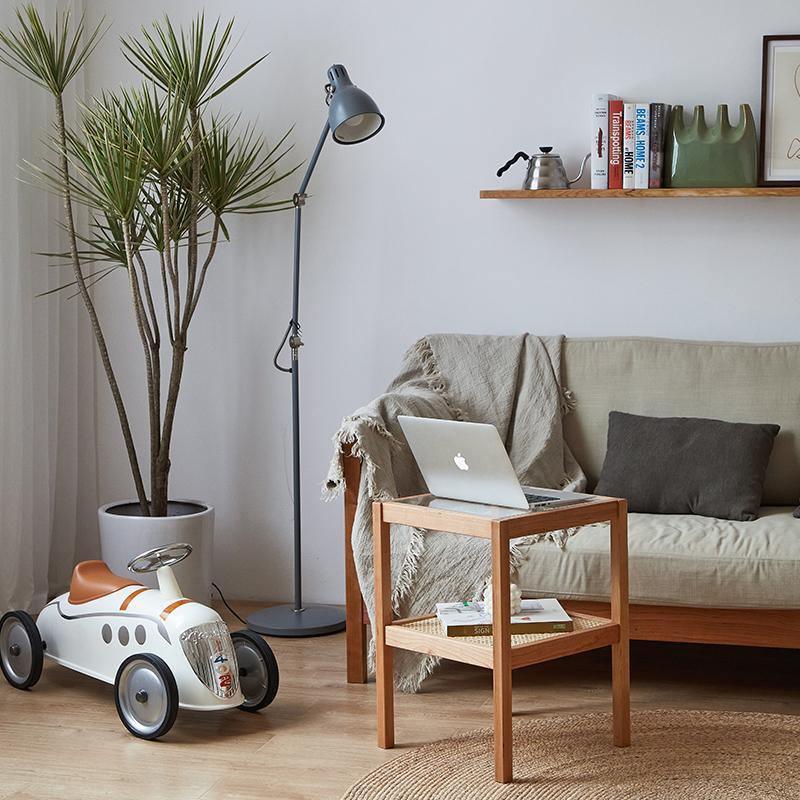 Cement Side Table, Light Oak