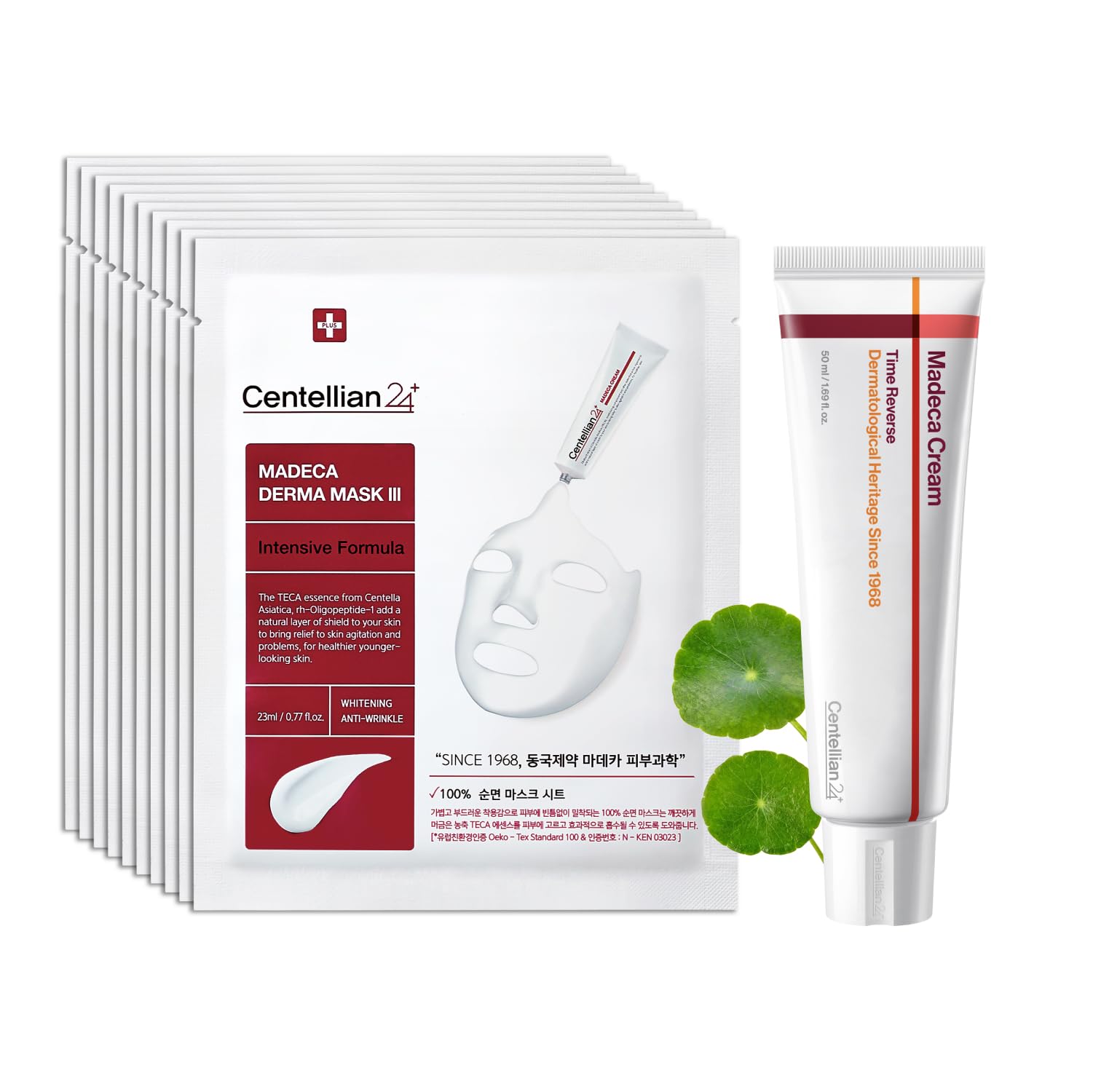 CENTELLIAN 24 Madeca Cream Time Reverse 50ml + Madeca Derma Mask 3(Intensive) 10pc – Hydration, Firming & Wrinkle Care Set