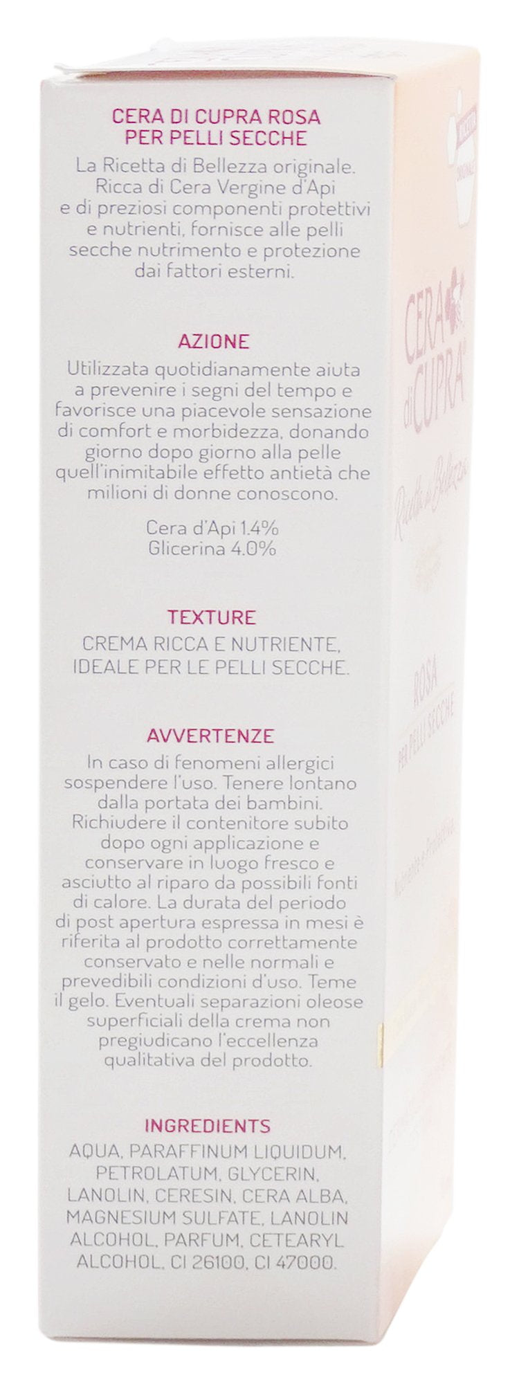 Cera di Cupra Rose for Dry Skin — Anti-Age Cream with Beeswax, 2.5 fl oz Tubes (75 ml), Pack of 4 | Italian Import