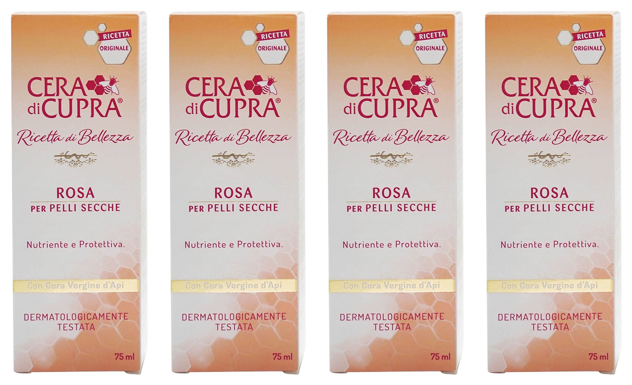 Cera di Cupra Rose for Dry Skin — Anti-Age Cream with Beeswax, 2.5 fl oz Tubes (75 ml), Pack of 4 | Italian Import