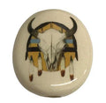 Ceramic Stone Cow Skull Medicine Shield Bead Necklace – Handmade, Kiln-Fired Jewelry