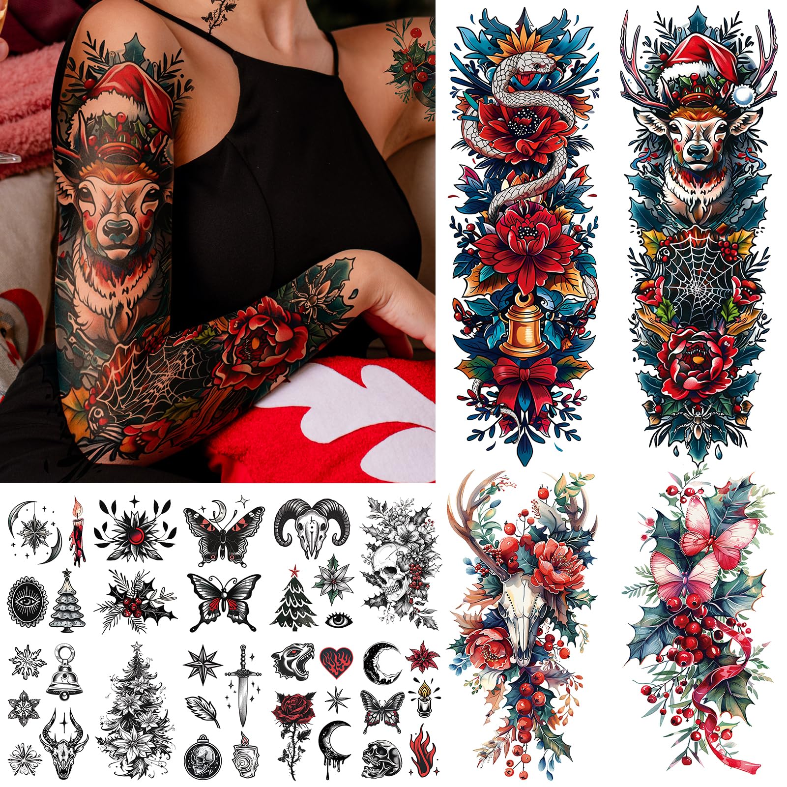 Cerlaza Christmas Temporary Tattoos for Adults | Holiday Party Skin Art & Accessories