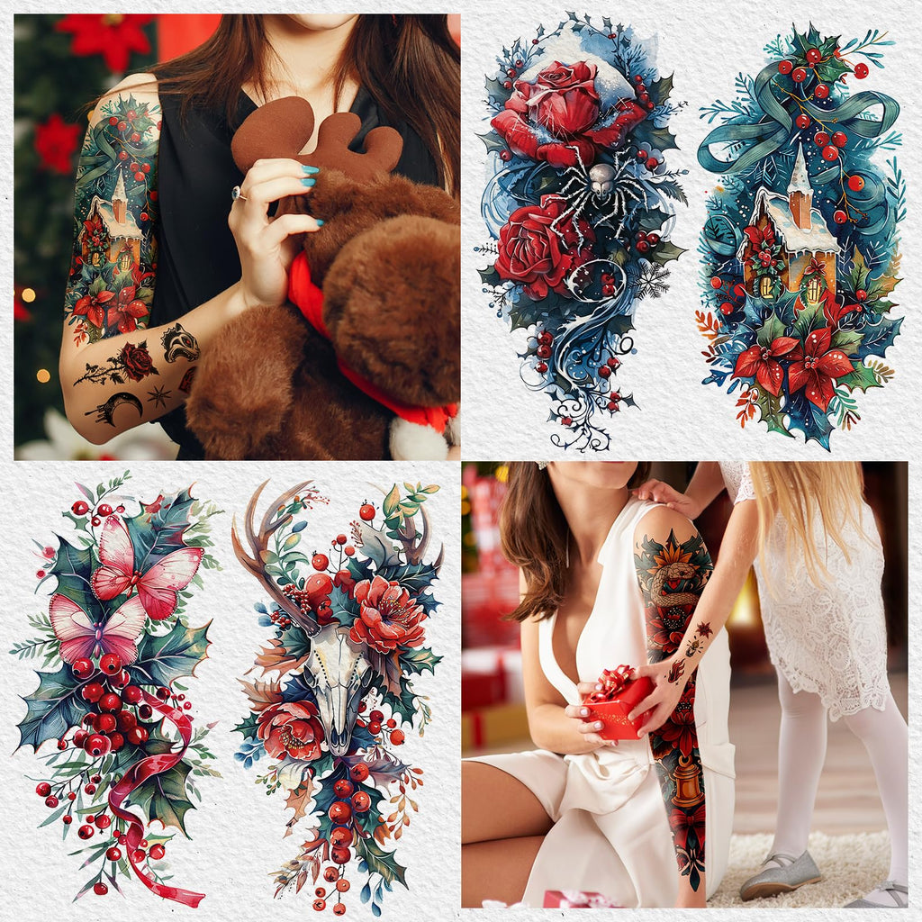 Cerlaza Christmas Temporary Tattoos for Adults | Holiday Party Skin Art & Accessories