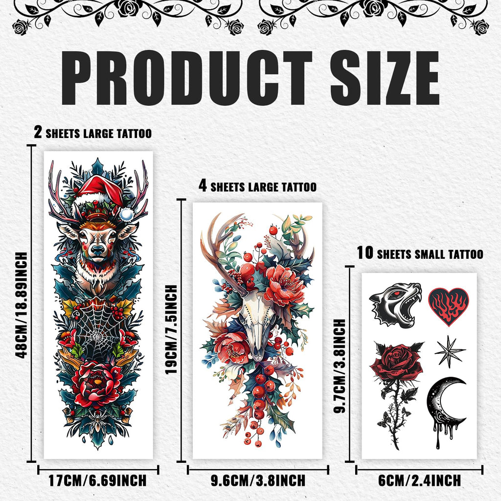 Cerlaza Christmas Temporary Tattoos for Adults | Holiday Party Skin Art & Accessories