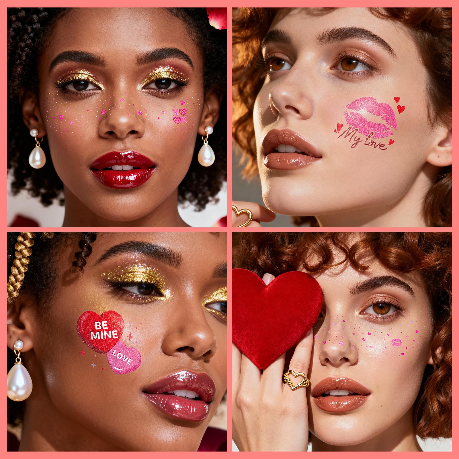 Cerlaza Valentines Day Tattoos & Glitter Freckles — 40 Sheets for Party Fun
