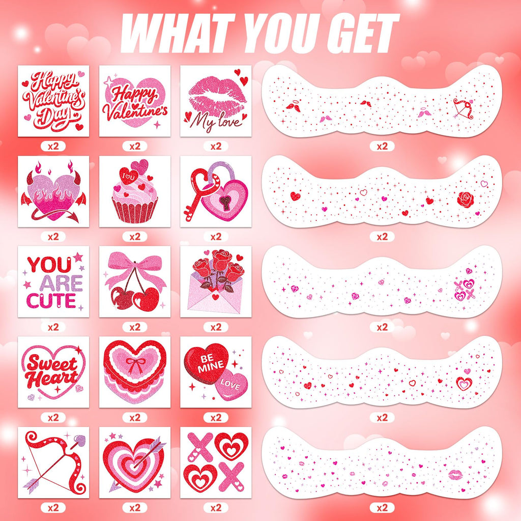 Cerlaza Valentines Day Tattoos & Glitter Freckles — 40 Sheets for Party Fun