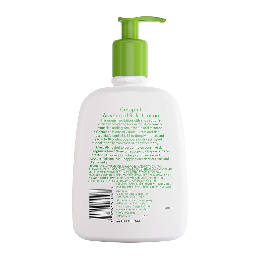 Cetaphil Advanced Relief Lotion with Shea Butter – 2 Pack, 16 oz each | Fragrance Free, 48-Hr Hydration, Restores Skin Barrier