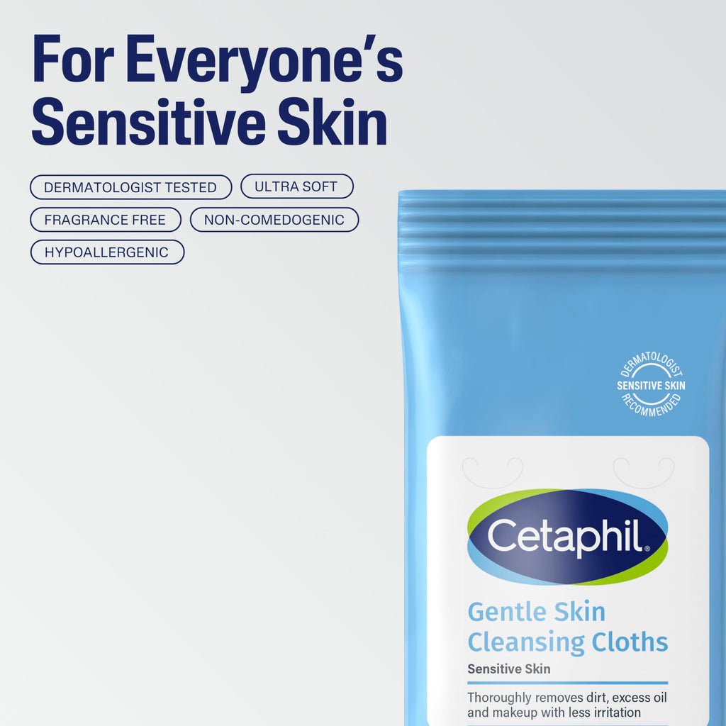 Cetaphil Gentle Skin Cleansing Cloths – 3 Pack (75 Wipes), Fragrance-Free for Sensitive Skin | Flip Top Closure